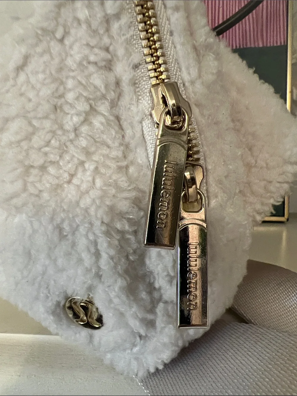 Lululemon Cream Sherpa Crossbody Bag/ belt bag with Gold Accent